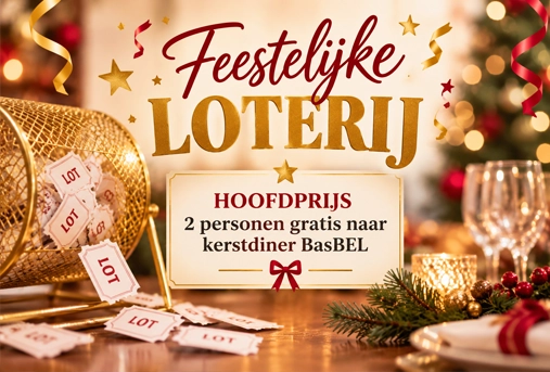 feestelijke loterij met als hoofdprijs: 2 personen die op 16 december gratis naar het kerstdiner van BasBEL gaan!